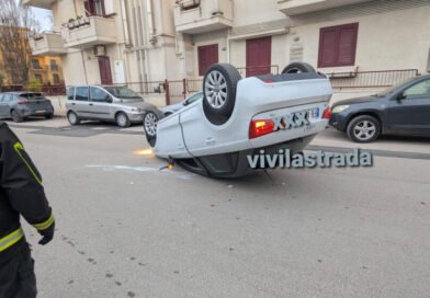 Paura all’alba. Audi si ribalta in via Giovanni XXIII